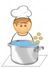 Gekühlte Kartoffelklöße allmählich in das kochende und gesalzene Wasser einwerfen. Nach dem Einwerfen zart mischen.