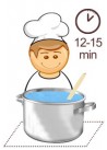 Po wrzuceniu delikatnie zamieszać. Gotować na małym ogniu według uznania. Producent zaleca gotować ok. 12-15 min.